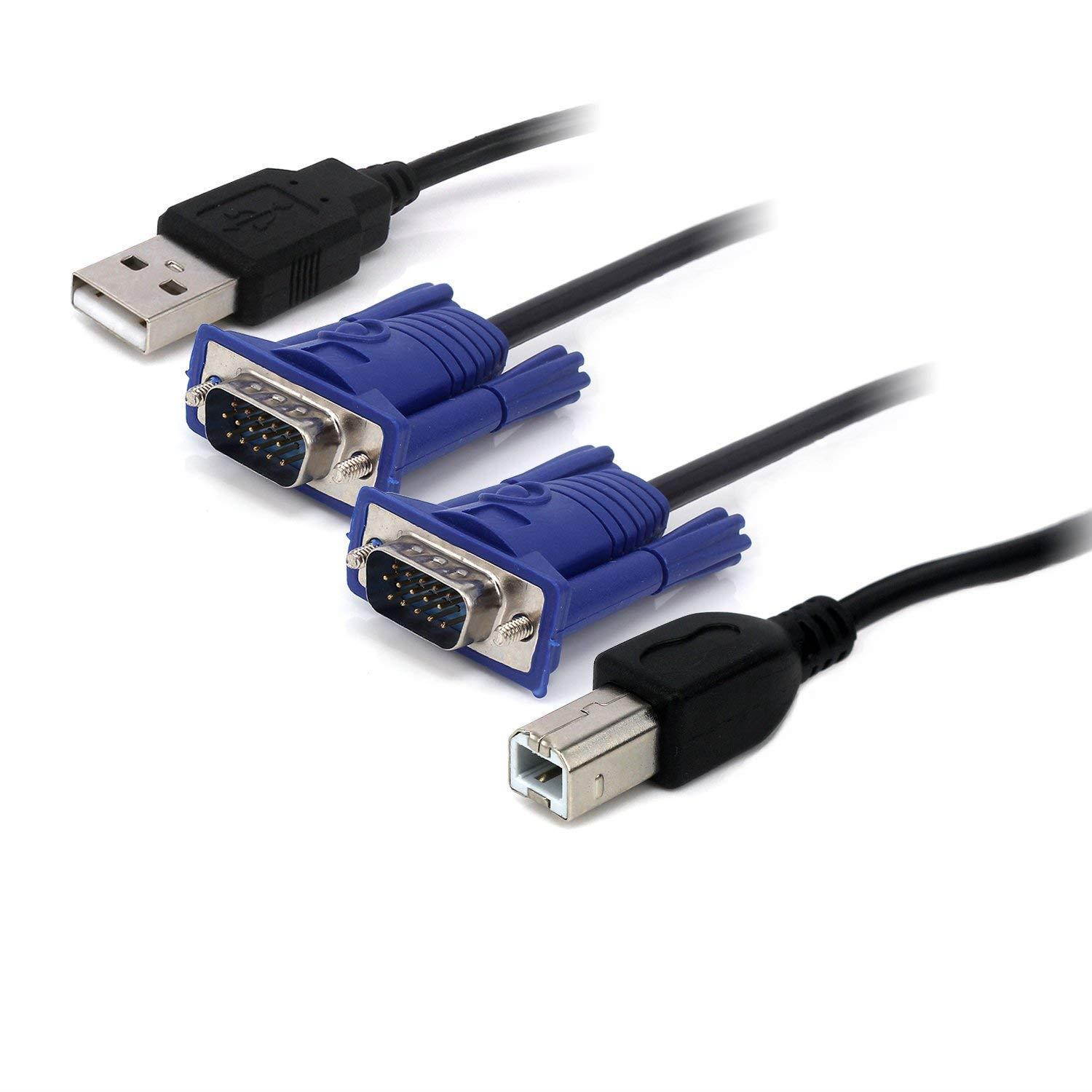 CableVantage USB VGA KVM Switch Computer Cable, 15 Pin VGA Cable Male to Male USB A to B Printer Cable Cord PC Printer Keyboard Mouse Monitor 5ft/1.5m