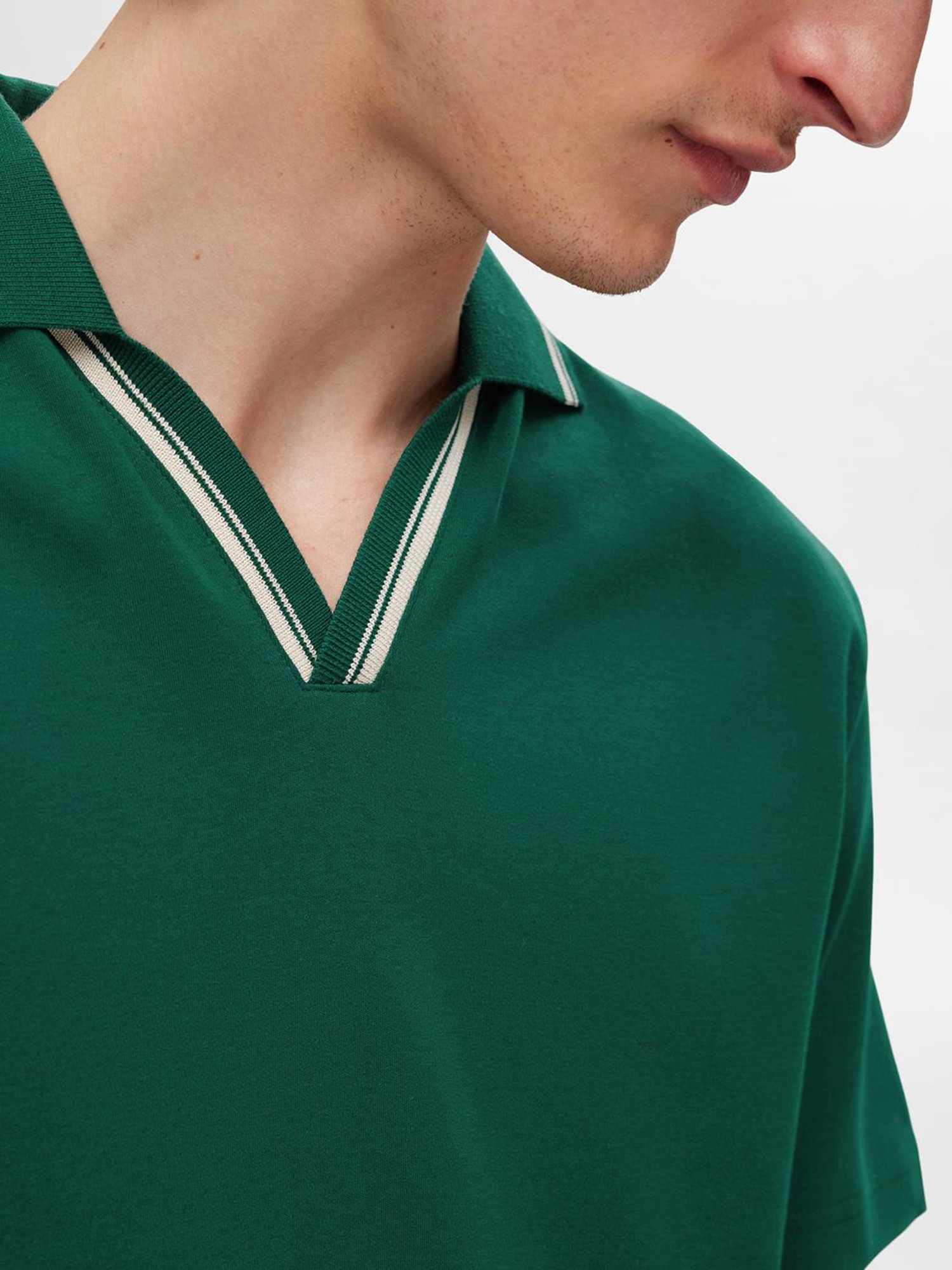 SELECTED HOMME Green Regular Fit Cotton Polo T-Shirt
