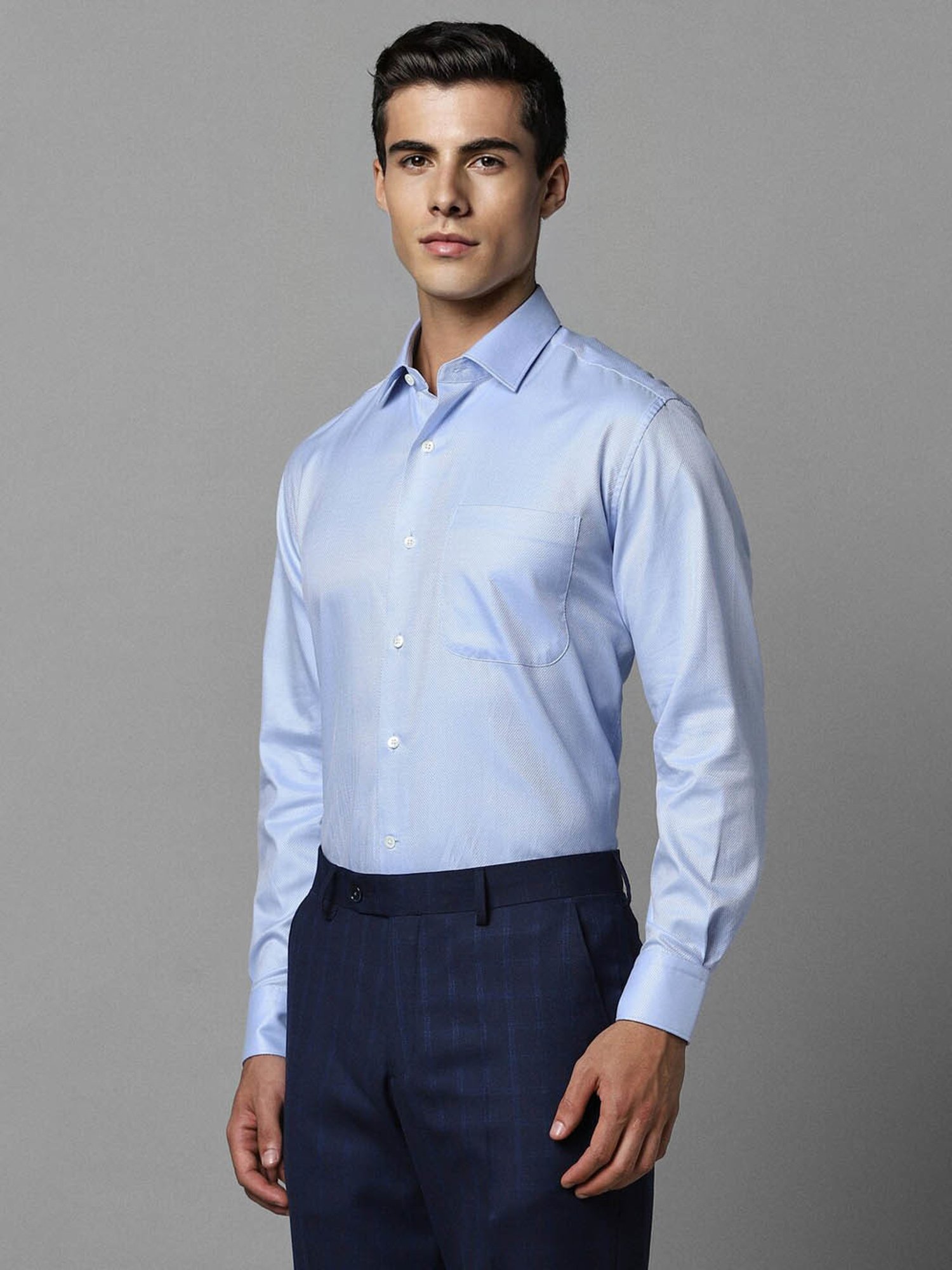 Luxure By Louis Philippe Blue Cotton Regular Fit Texture Shirt