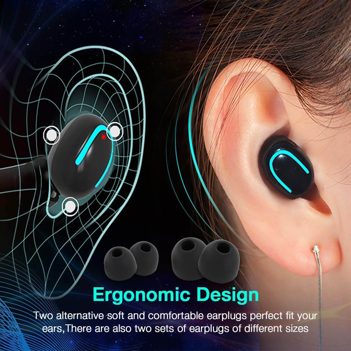 Wireless Earbud Bluetooth 5.0 Headphone True Wireless Earphone Deep Bass 3D Stereo Sound Headphone Noise Cancelling Headset with Portable Charging Case (1 Earbud)