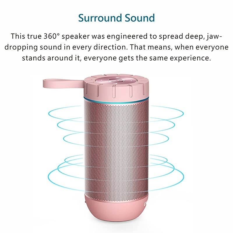 Waterproof Bluetooth Speakers Outdoor Wireless Portable Speaker with 20 Hours Playtime Superior Sound for Camping Beach Sports Pool Party Shower Rose Gold