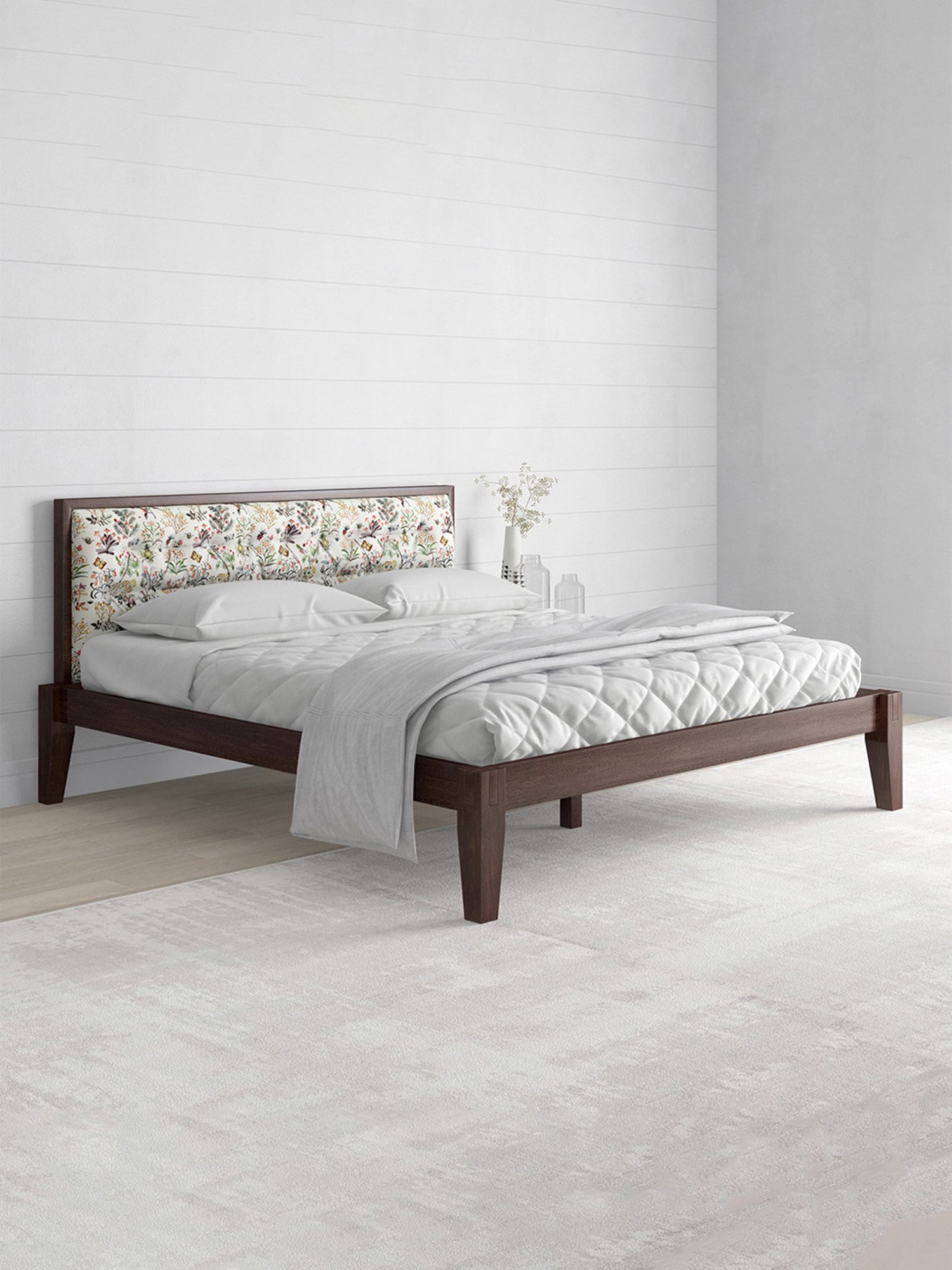 Pure York Solid Wood Queen Size Bed in Brown Finish