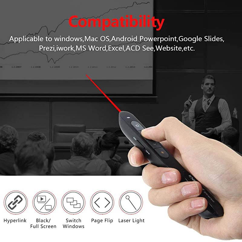Button Customized Function  N76RBK Wireless Presenter Rechargeable with 300ft Long Control Distance Laser Pointer Rechargeable with 360mAh Long Battery Life Slide Advancer Support Mac