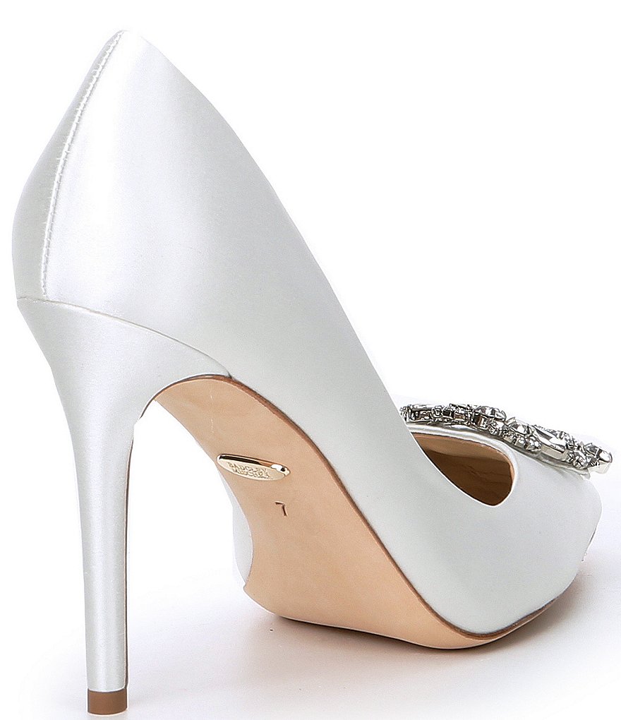 Badgley Mischka Cher Satin Brooch Embellished Stiletto Pumps