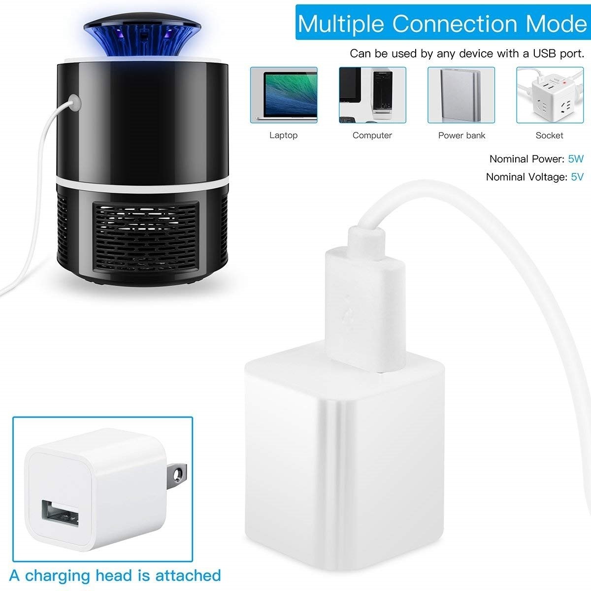 AICase Electric Mosquito Killer with Trap Lamp, Chemical-free USB Powered UV LED Light