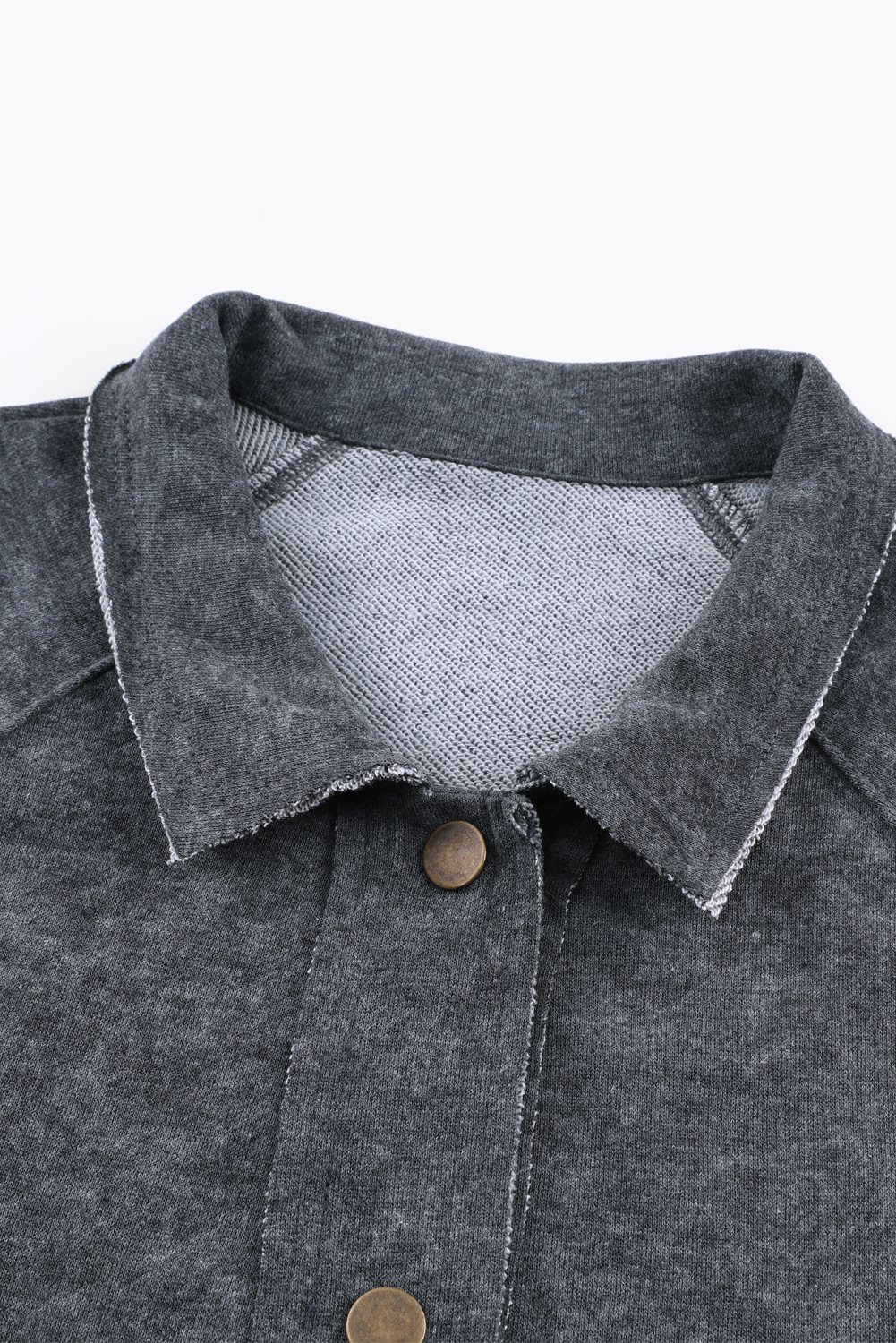 Gray Snap Button Casual Flap Pockets Washed Jacket