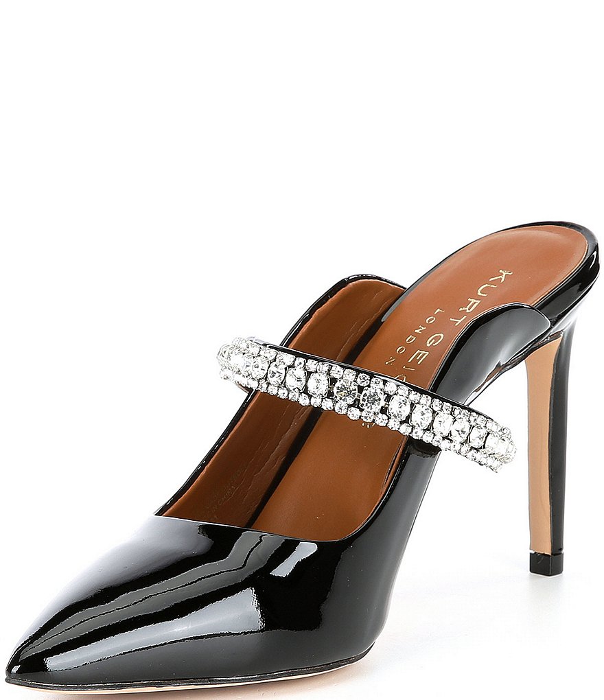 Kurt Geiger London Duke Patent Leather Jewel Strap Pointed Toe Dress Mules