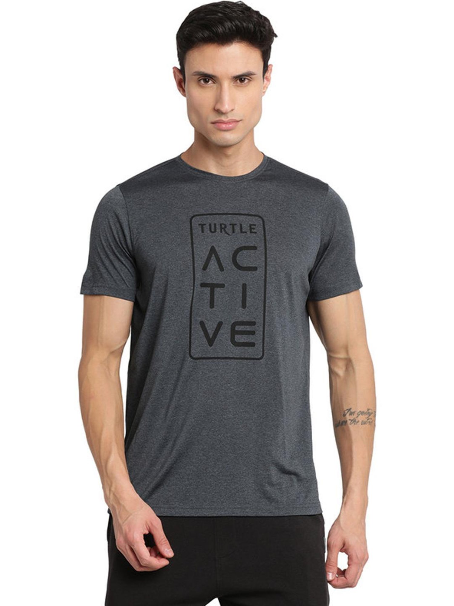 Turtle Grey Slim Fit Printed T-Shirts