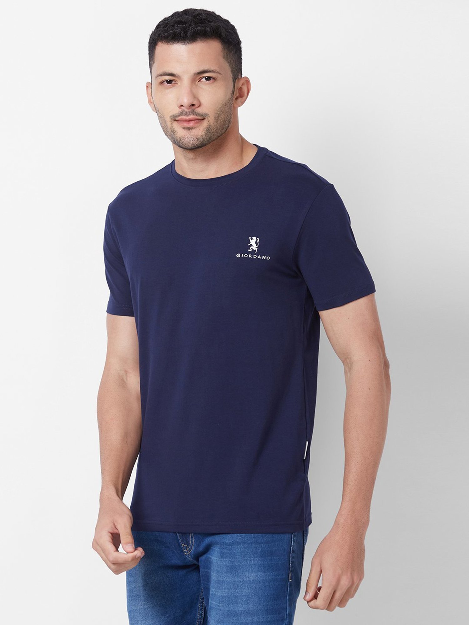 Giordano Dark Navy Cotton Slim Fit T-Shirt