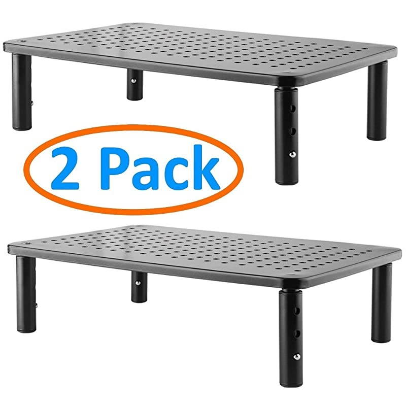 Pack Premium Laptop PC Monitor Stand with Sturdy, Stable Black Metal Construction. Fashionable Riser Height Adjustable with Non-Skid Rubber. Perfect for Computer Monitor iMac Stand or Computer Shelf