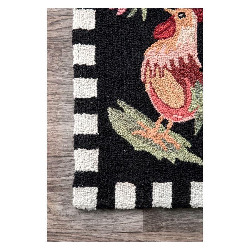 3'6"x5'6" Angla Rooster Kitchen Area Rug Black - nuLOOM