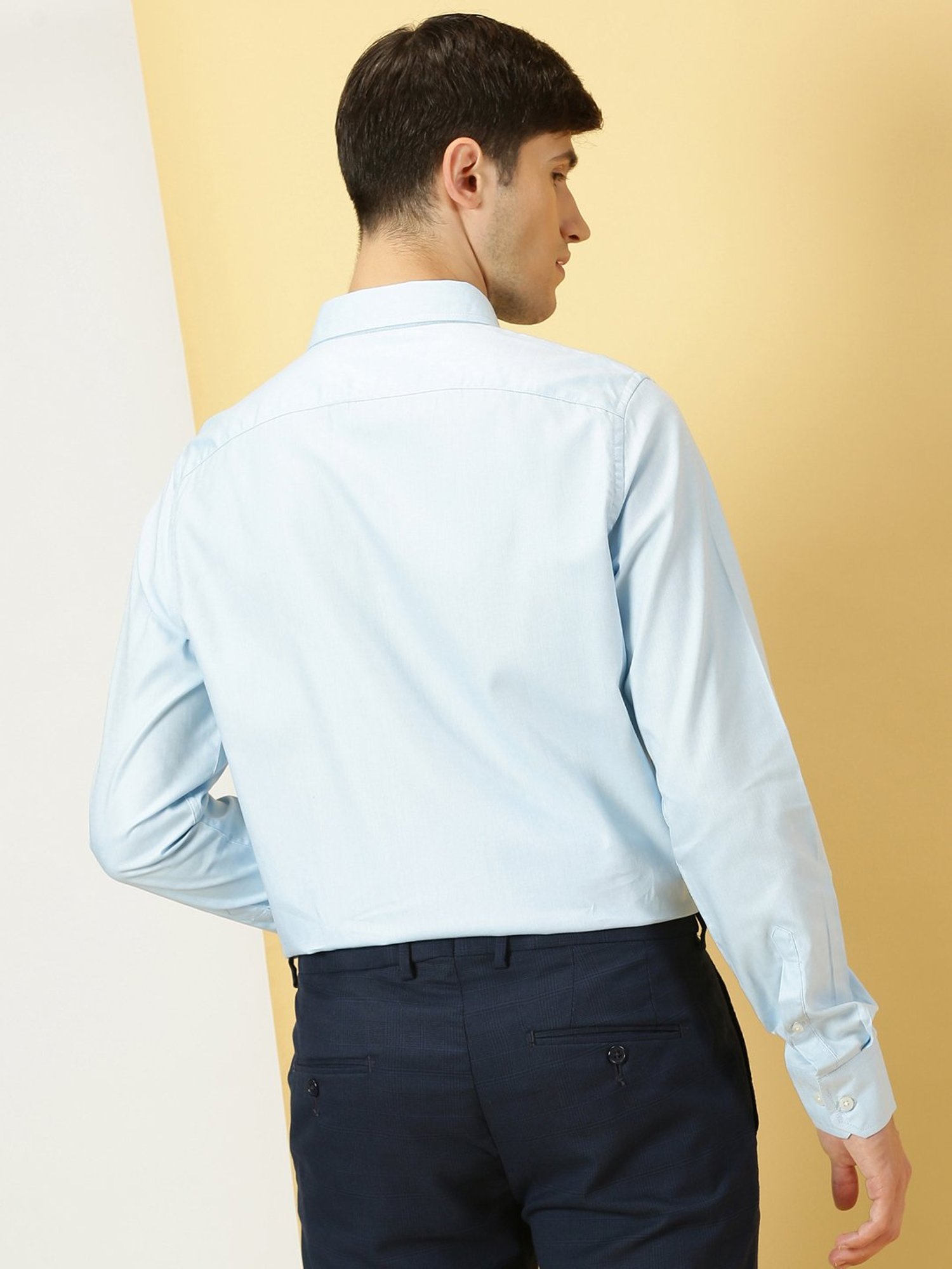 Thomas Scott Ice Blue Slim Fit Self Design Cotton Shirt