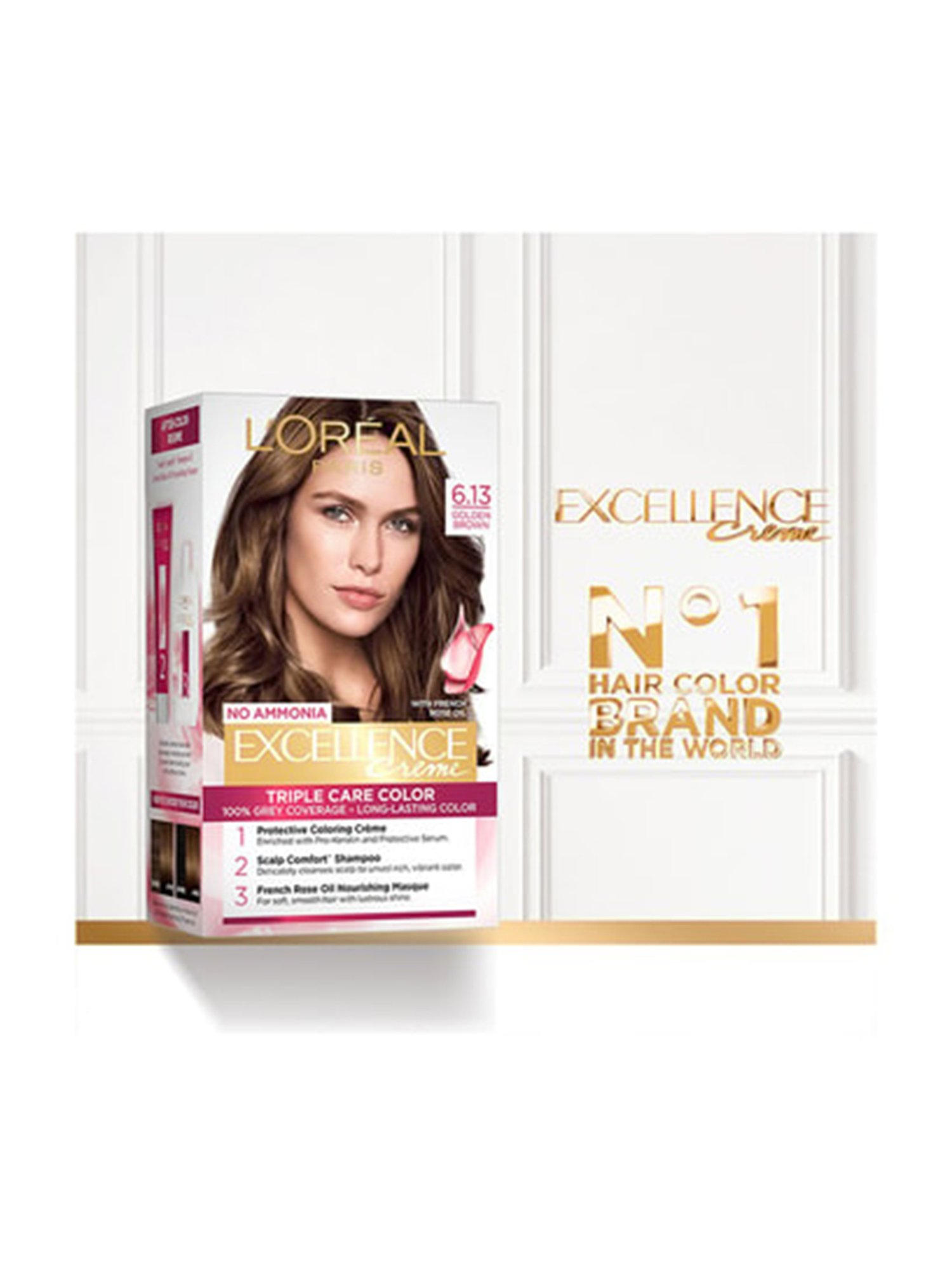 L'Oreal Paris Excellence Creme Hair Color 6.13 Golden Brown - 72 ml + 100 gm