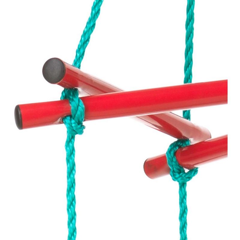 HearthSong Rainbow Triangle Weather-Resistant Kids' Rope Climbing Ladder with Colorful Metal Rungs and Nylon Rope