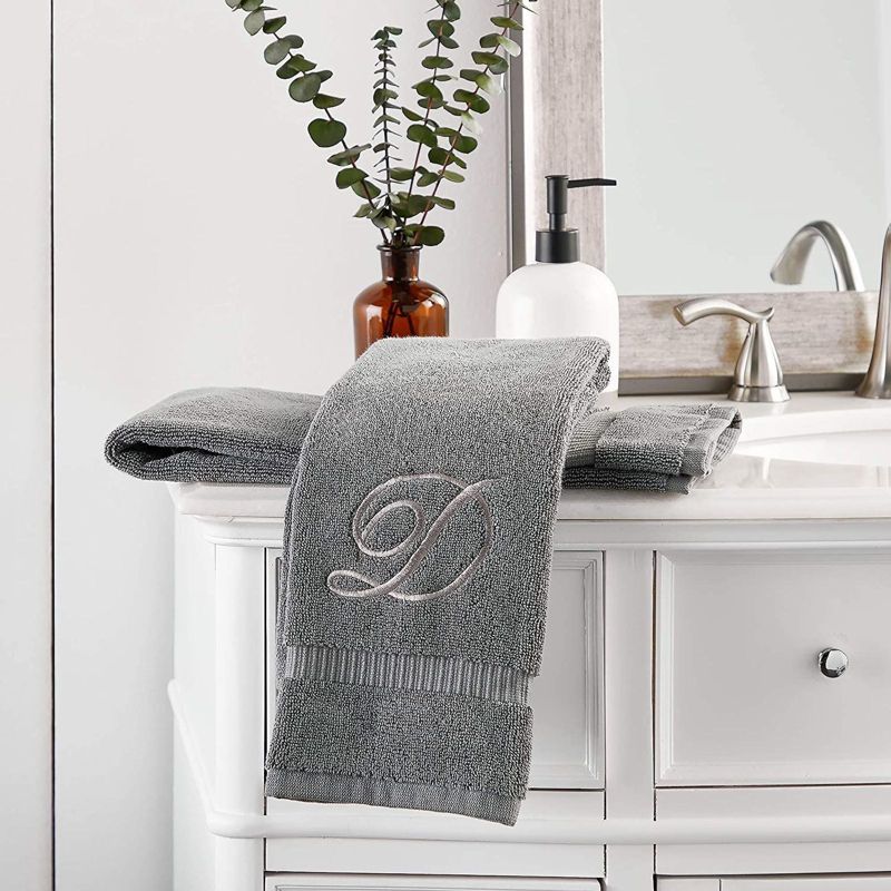 Juvale 2 Pack Monogrammed Hand Towels, Letter D Embroidered Gift (16 x 30 in, Grey)