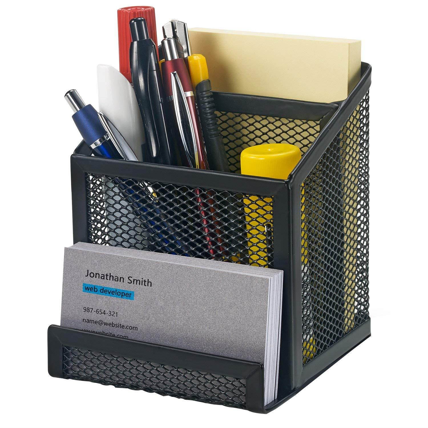 Bonsaii Home Office Metal Mesh Desktop Organizer 3 Divided Compartments,Black(W6023)