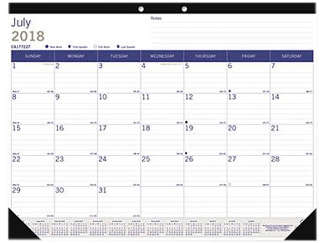 Academic Desk Pad Calendar, 22 x 17, White/Blue/Gray, 2017-2018 CA177227