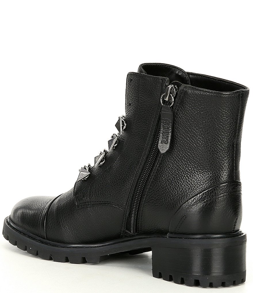 Schutz Jeh Leather Chain Link Detail Lug Sole Combat Boots
