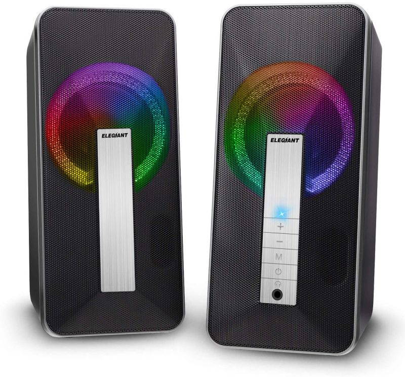 Computer Speakers, 10W Wired and Bluetooth 5.0 Speaker with Enhanced Stereo Bass Colorful LED Light, Dual-Channel Multimedia Speakers for PC Desktop Laptop Tablet Smartphones MP4 MP3