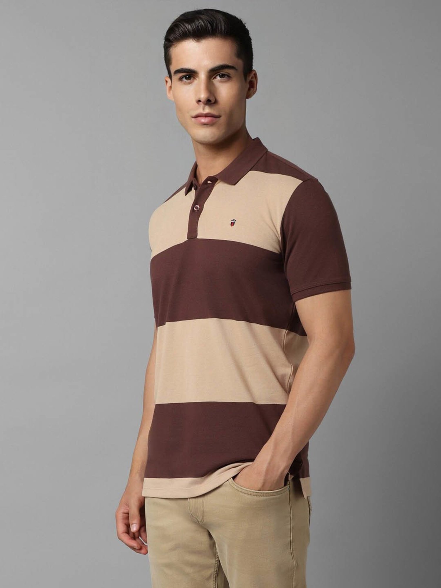 Louis Philippe Jeans Brown Cotton Slim Fit Printed Polo T-Shirt