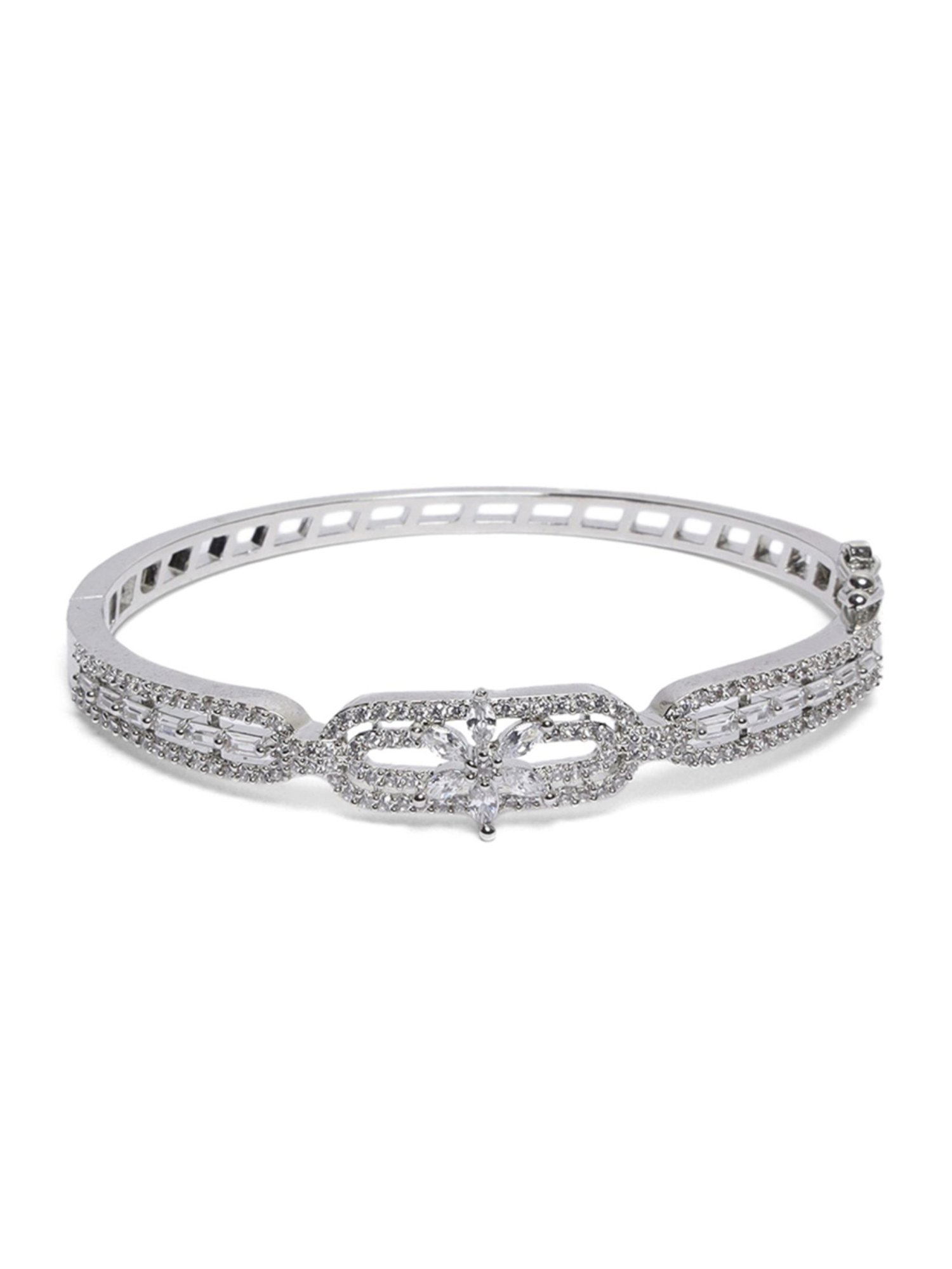 Aatmana American Diamond Silver Plated Mint Green Bangle Style Bracelet