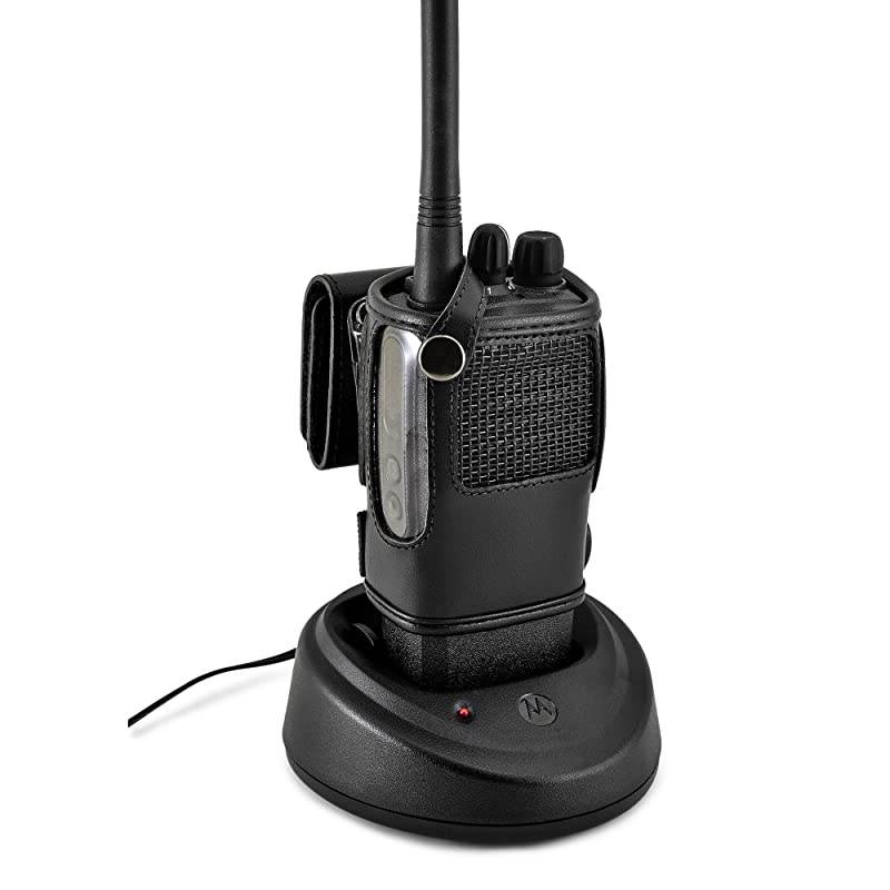 Carry Holder for CP200d Fire and Police Security Two Way Radio Belt Clip Holster Case Black Leather Pouch with Heavy Duty Rotating Ratcheting 225quot Belt Loop Made in USA