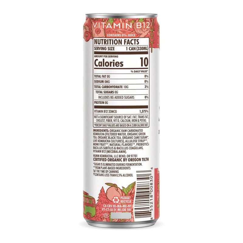 Humm Zero Sugar Peach Tea Kombucha - 11 fl oz