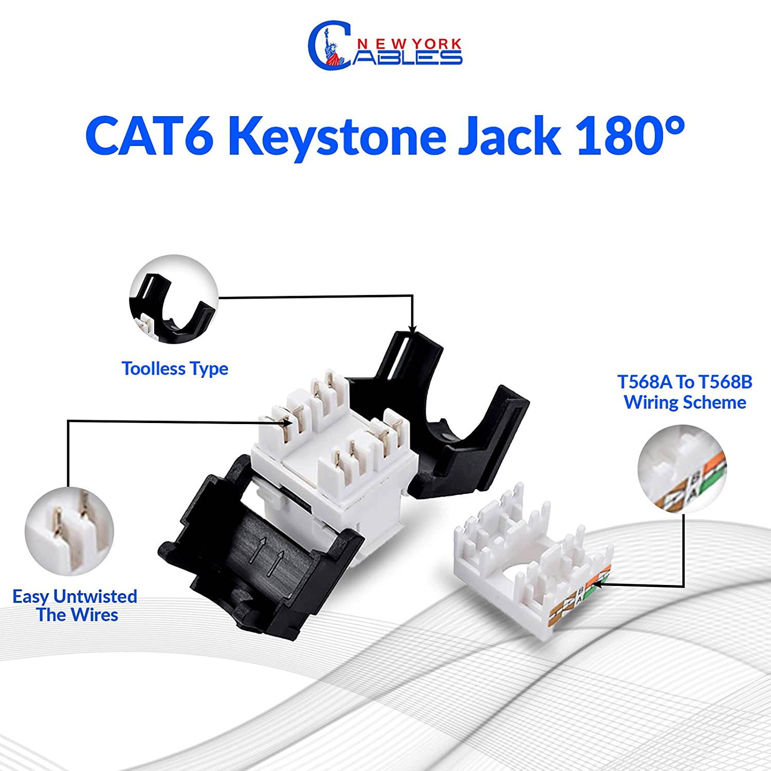 Cat6 rj45 180 Degree Keystone Jack, 10-Pack UL Listed Keystone Jack, rj45 Punch Down Keystone Jack Adapter, Cat6 Keystone Jacks for Modular Patch Panel & Keystone Jack Wall Plate (Pack of 10)