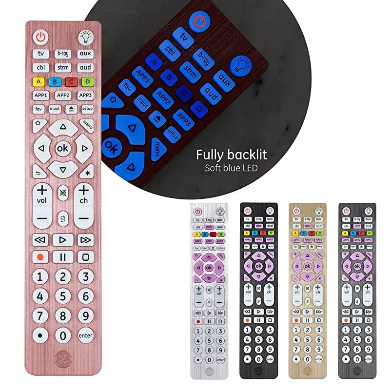 6-Device Backlit Universal Remote Control for Samsung, Vizio, Lg, Sony, Sharp, Roku, Apple TV, Smart TVs, Streaming Players, Blu-Ray, DVD, Master Volume Control, Rose, 47505