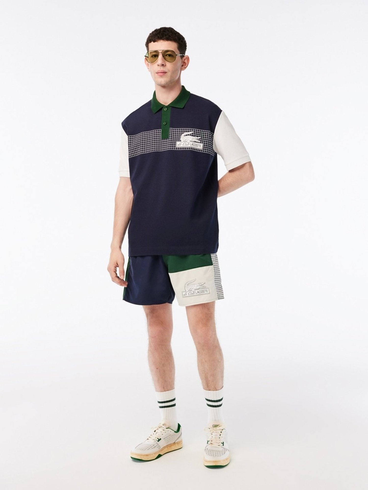 Lacoste Navy Cotton Loose Fit Printed Polo T-Shirt