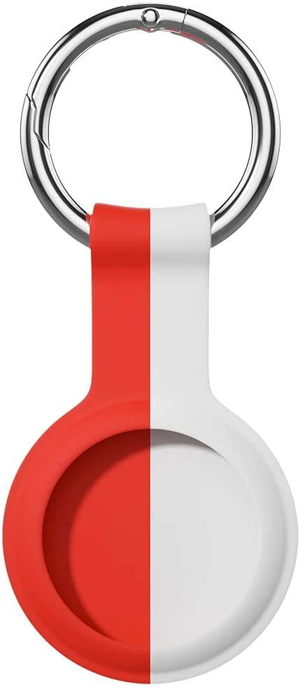AWINNER Compatible for AirTag Case Keychain Accessories ,Silicone Protective Cover Secure Holder with Key Ring (Red/White)