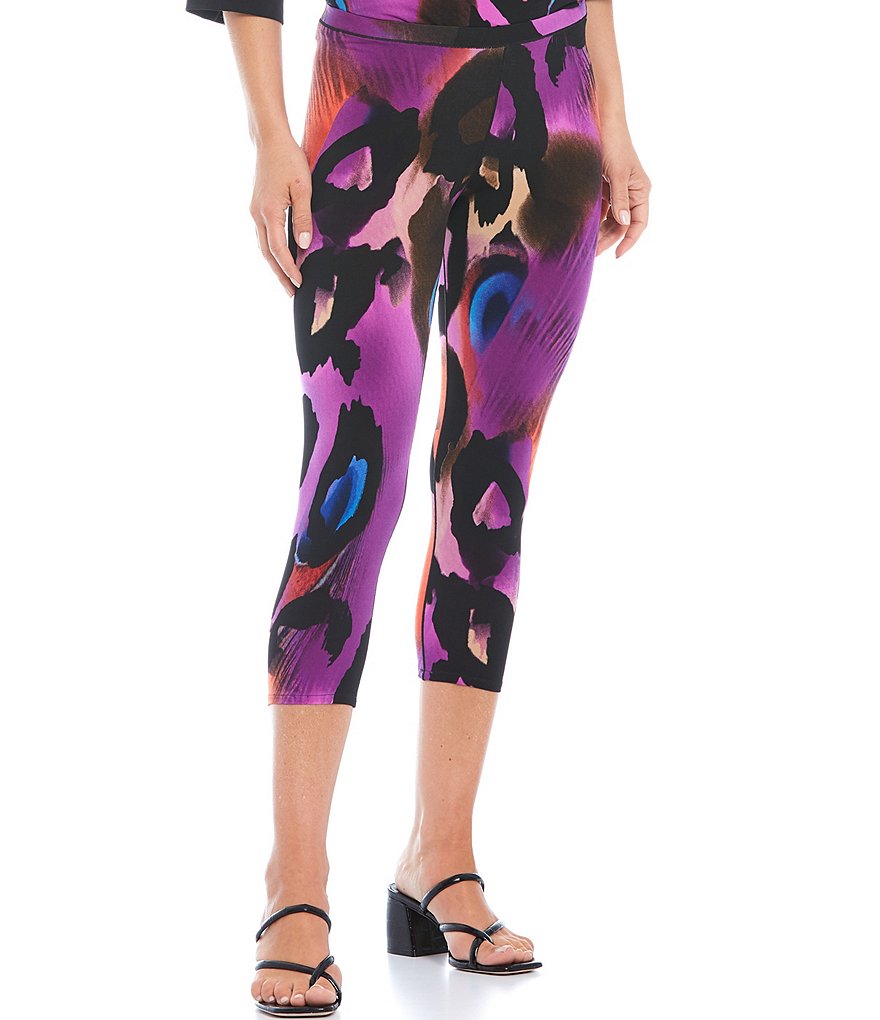 Eva Varro Animal Print Knit Jersey Cropped Leggings