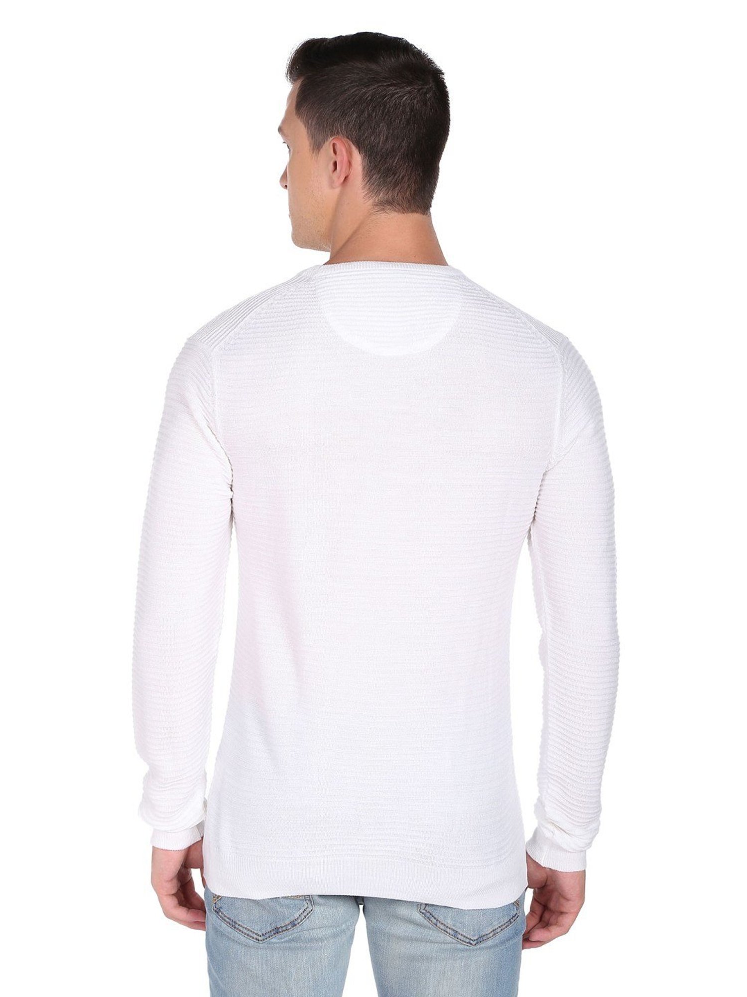 Arrow Sports White Regular Fit Self Pattern Sweater