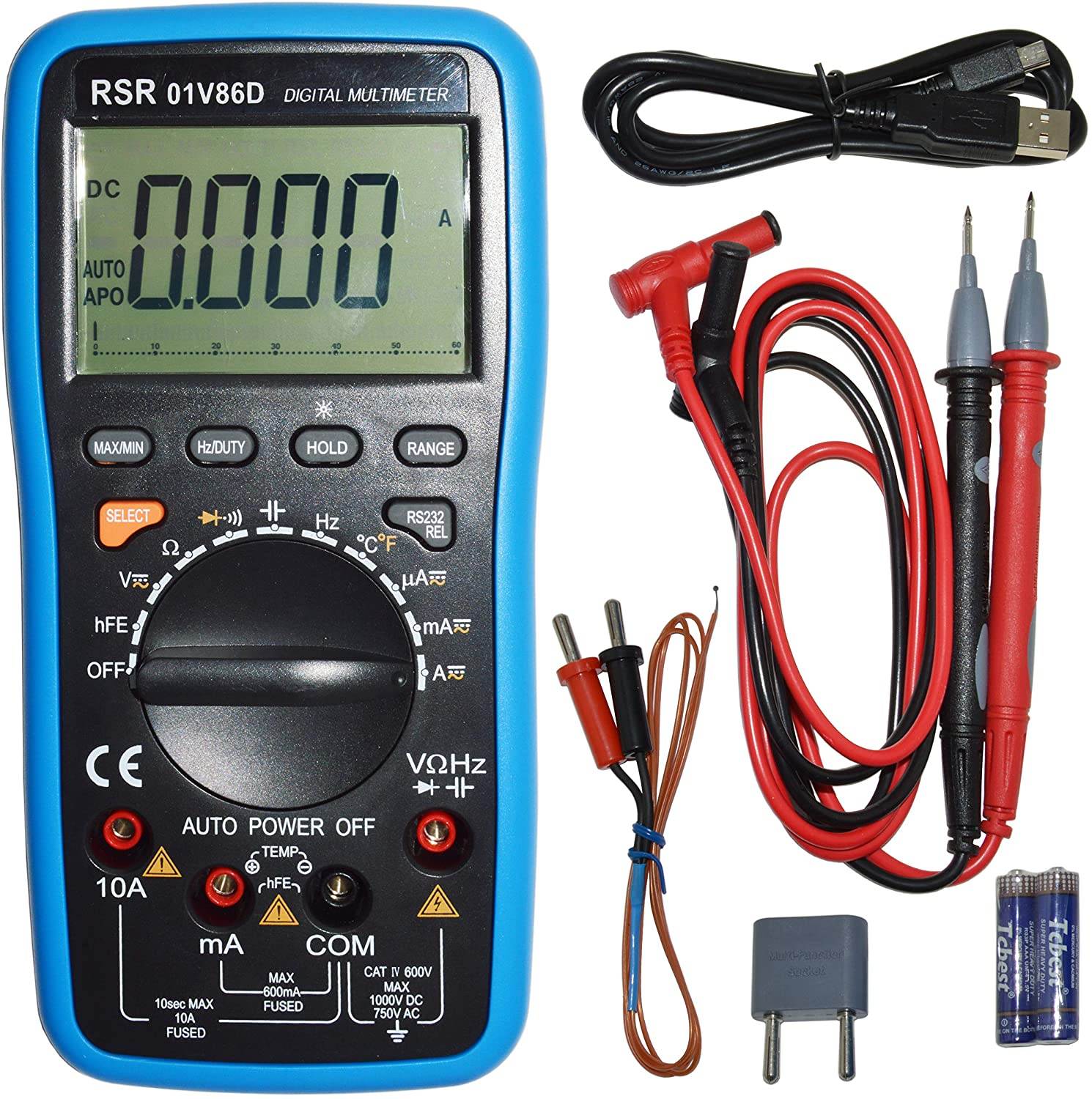 Autoranging Digital Multimeter with USB Interface, Large 3 3/4 Digits Backlit Display