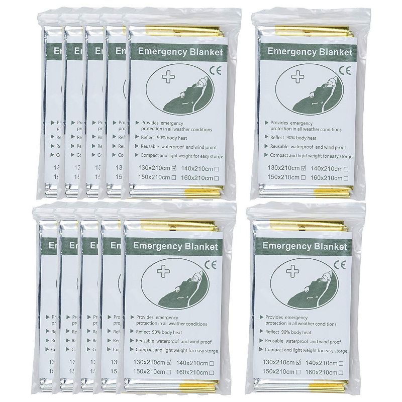 Juvale 12 Pack Emergency Mylar Thermal Blankets Tarp, Survival Kit for Camping & Hiking 81.5 x 51.2 in