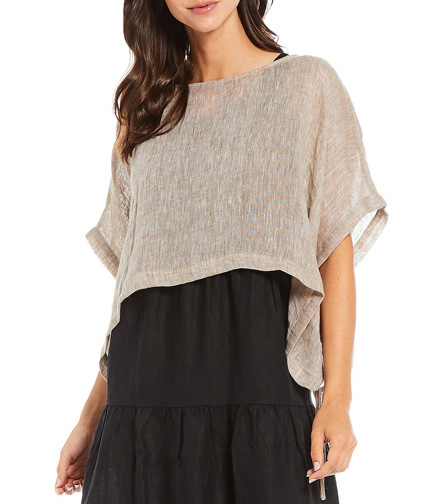 Eileen Fisher Organic Linen Jewel Neck Cropped Poncho