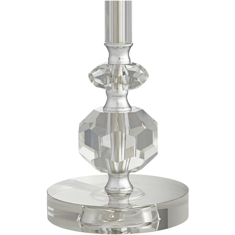 Vienna Full Spectrum Table Lamp Clear Crystal Column Metal Light Gray Fabric Cutout Pattern Shade for Living Room Bedroom Bedside