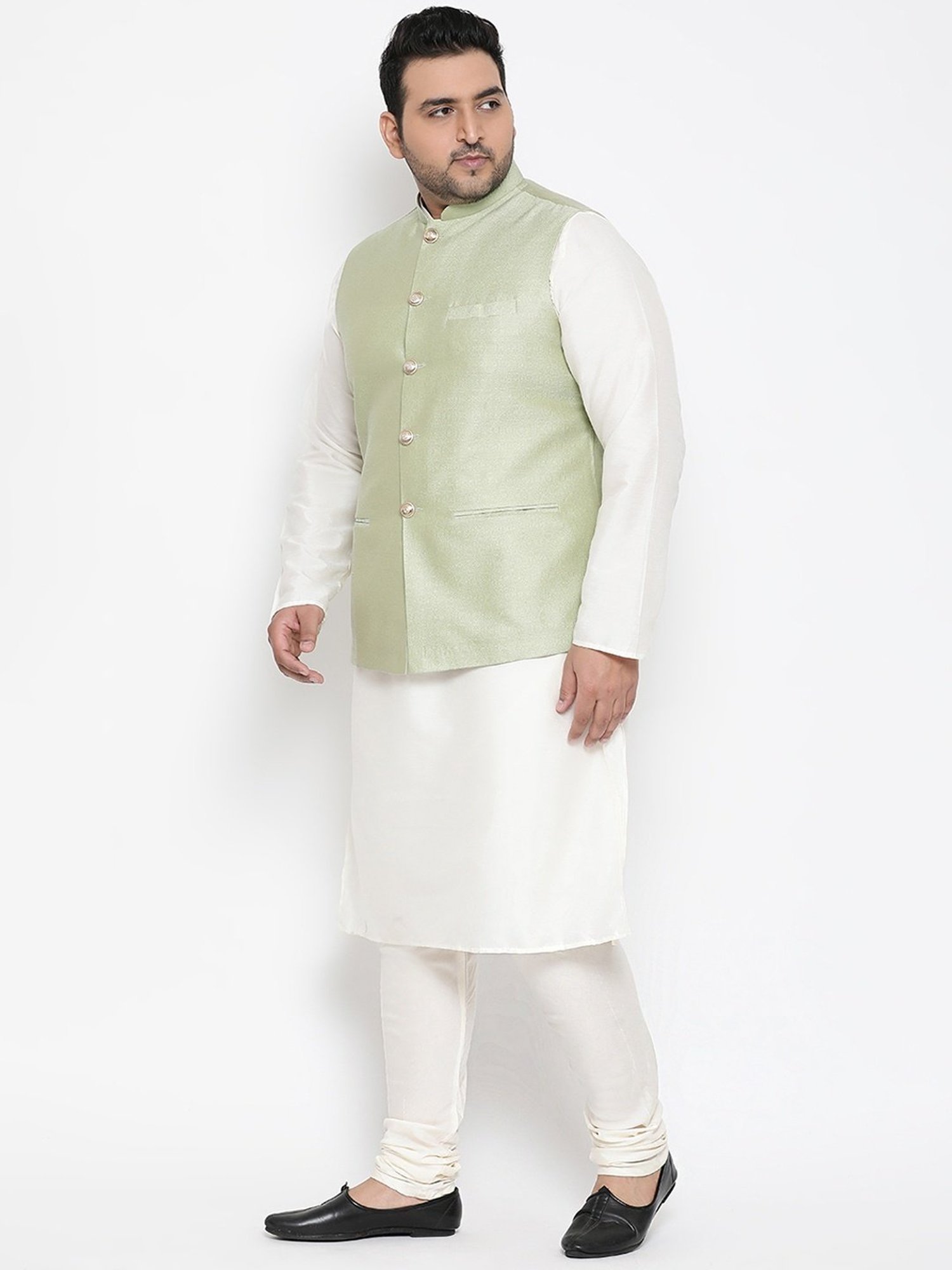 KISAH PLUS Green & White Regular Fit Printed Kurta Set With Jacket