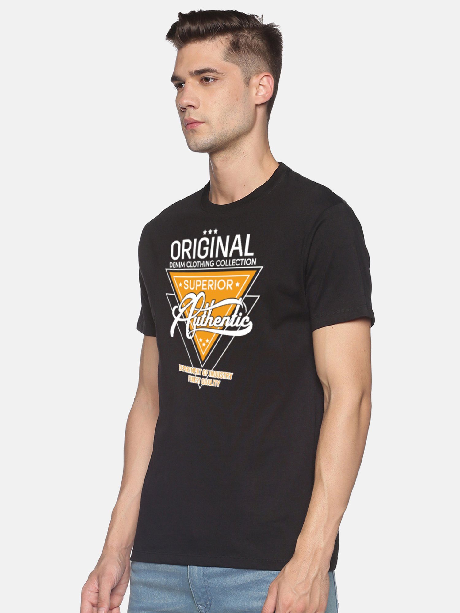 BLACK RADIO Black Slim Fit Printed Cotton Crew T-Shirt