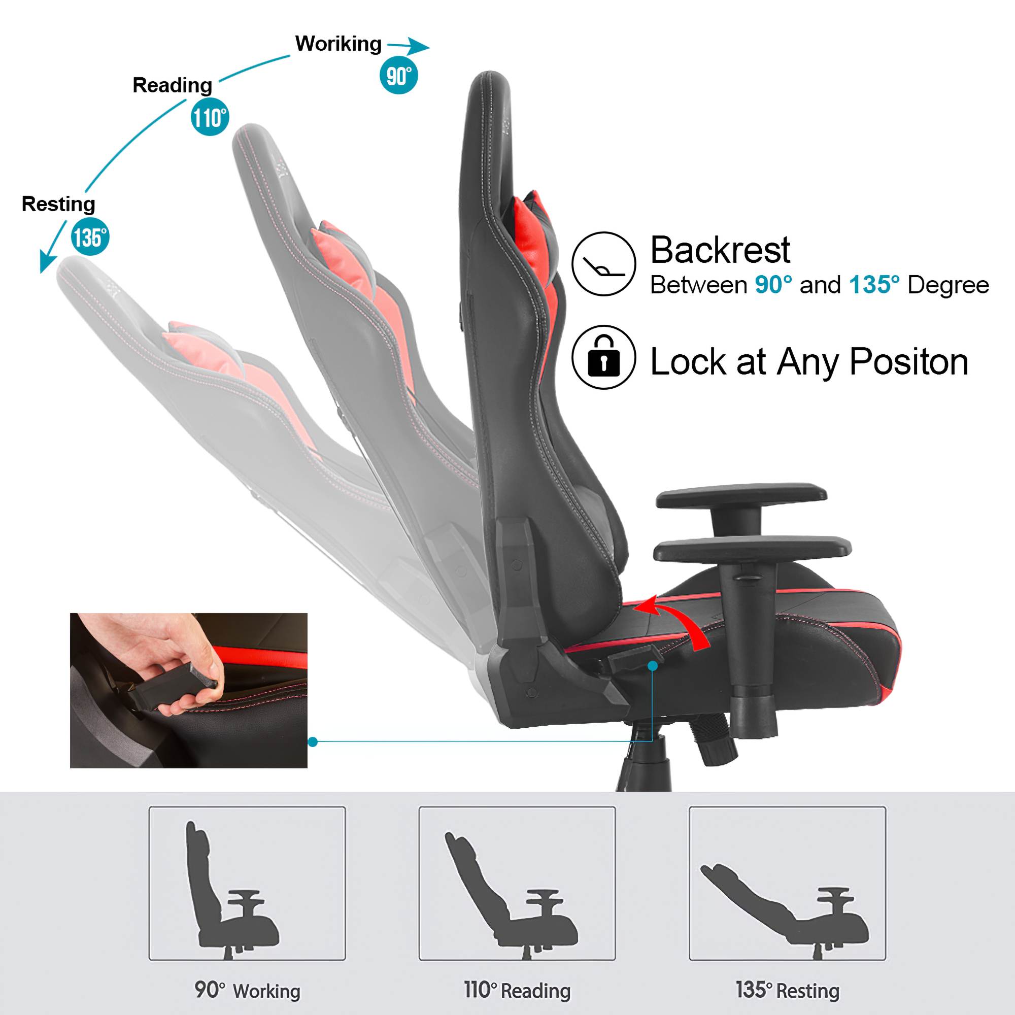 Gaming Chair Office Chair Swivel Rolling High Back PU Leather Adjustable Massage Racing Computer Chair with Lumbar Support Headrest Armrest Task Chair