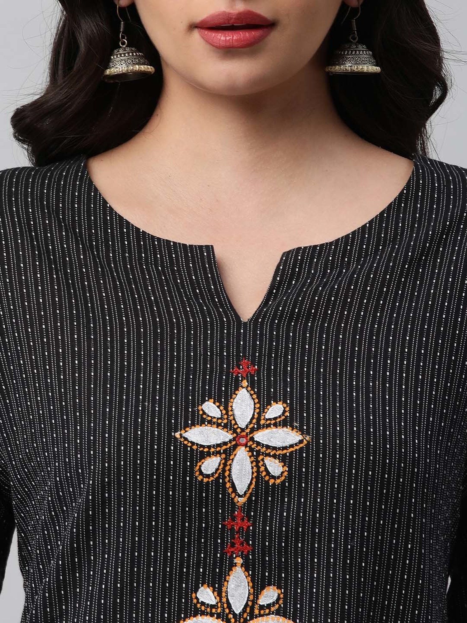 Kami Kubi Black Cotton Printed Straight Kurta