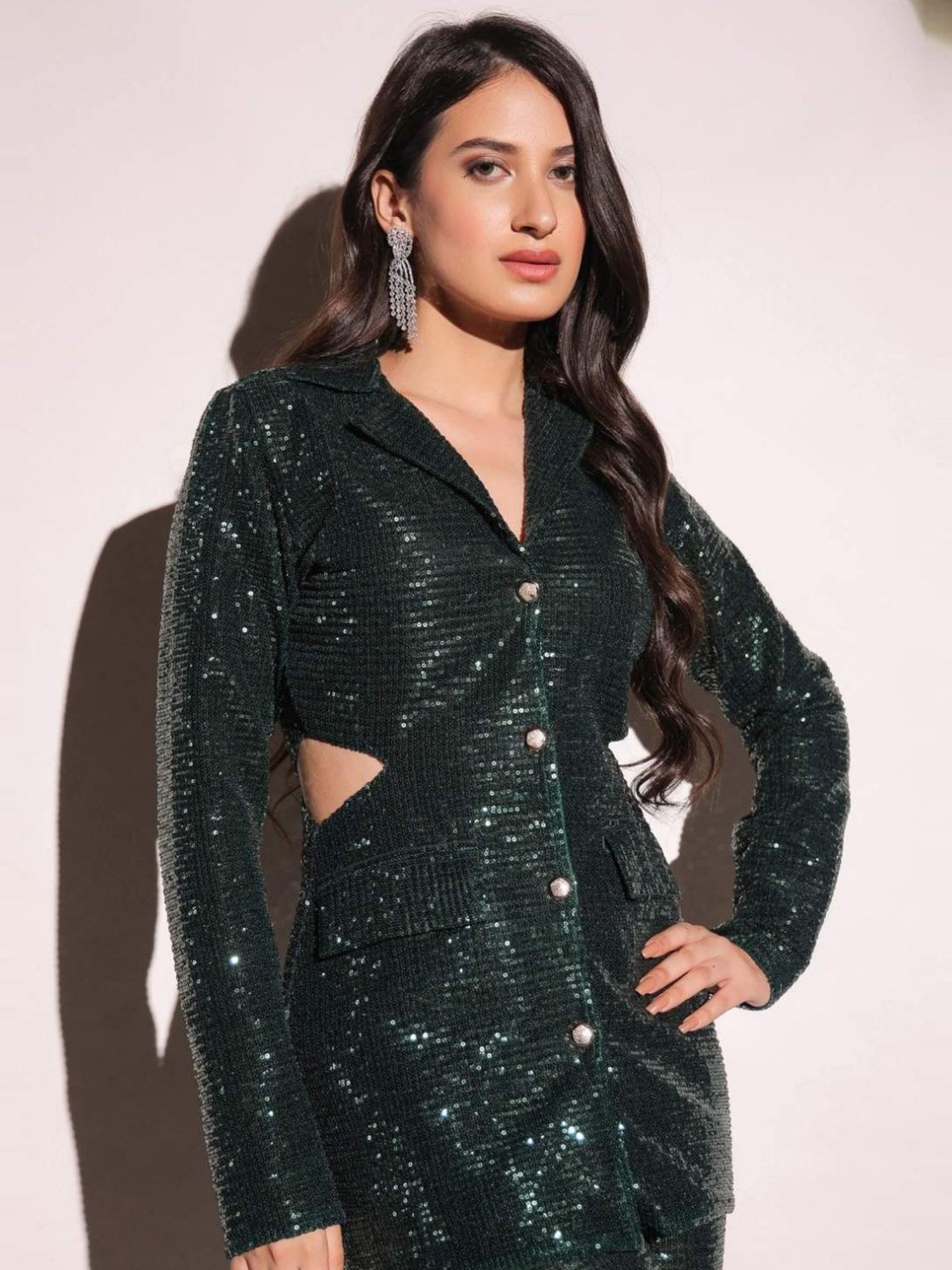 BInfinite Emerald Green Showtime Dazzling Blazer with Trouser Co-ord Set