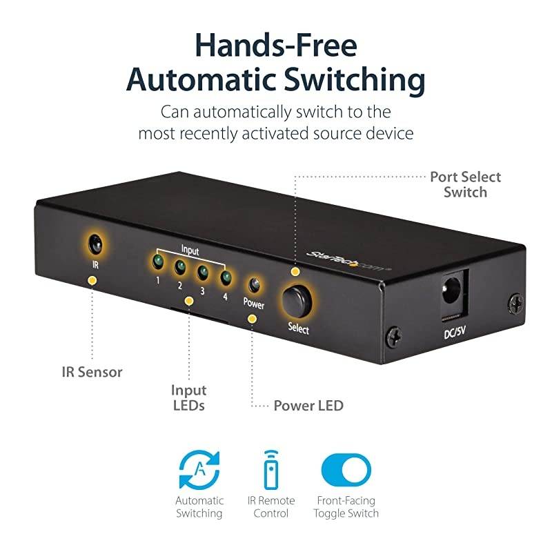 com HDMI 20 Switch 4 Port 4K 60Hz HDMI Automatic Video Switch Box Multi Port Hub w 1 In 4 Out Functionality VS421HD20