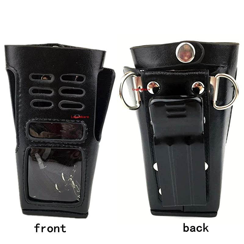 Black Hard Leather Carrying Holder Holster Case with Adjustable Shoulder Strap Compatible for Motorola CB Ham 2 Way Radio GP338 GP339 PRO7450 PRO7350 HT1250 GP328 GP340 Walkie Talkie by