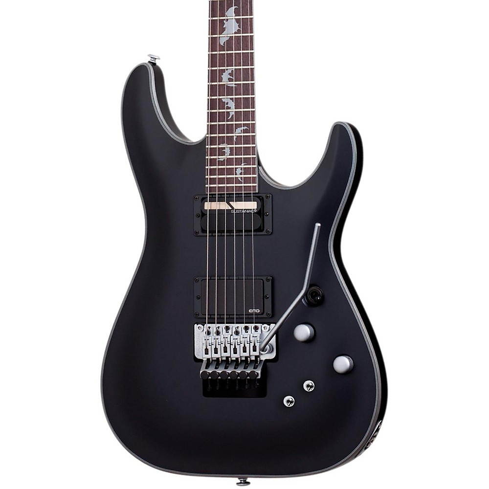 Schecter Guitar Research Damien Platinum 6 with Floyd Rose and Sustainiac Electric Guitar Satin Black