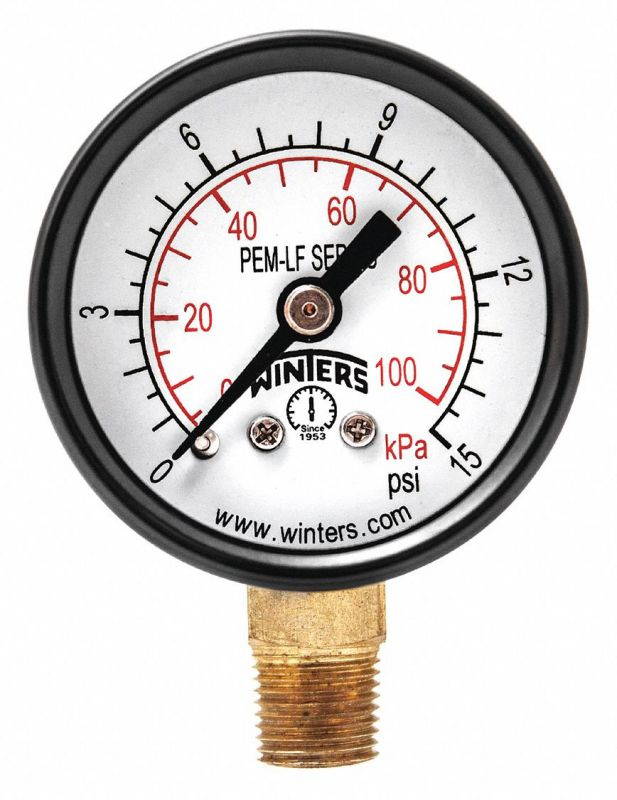 Winters 1-1/2" Lead Free Pressure Gauge, 0 to 15 psi   PEM1299LF