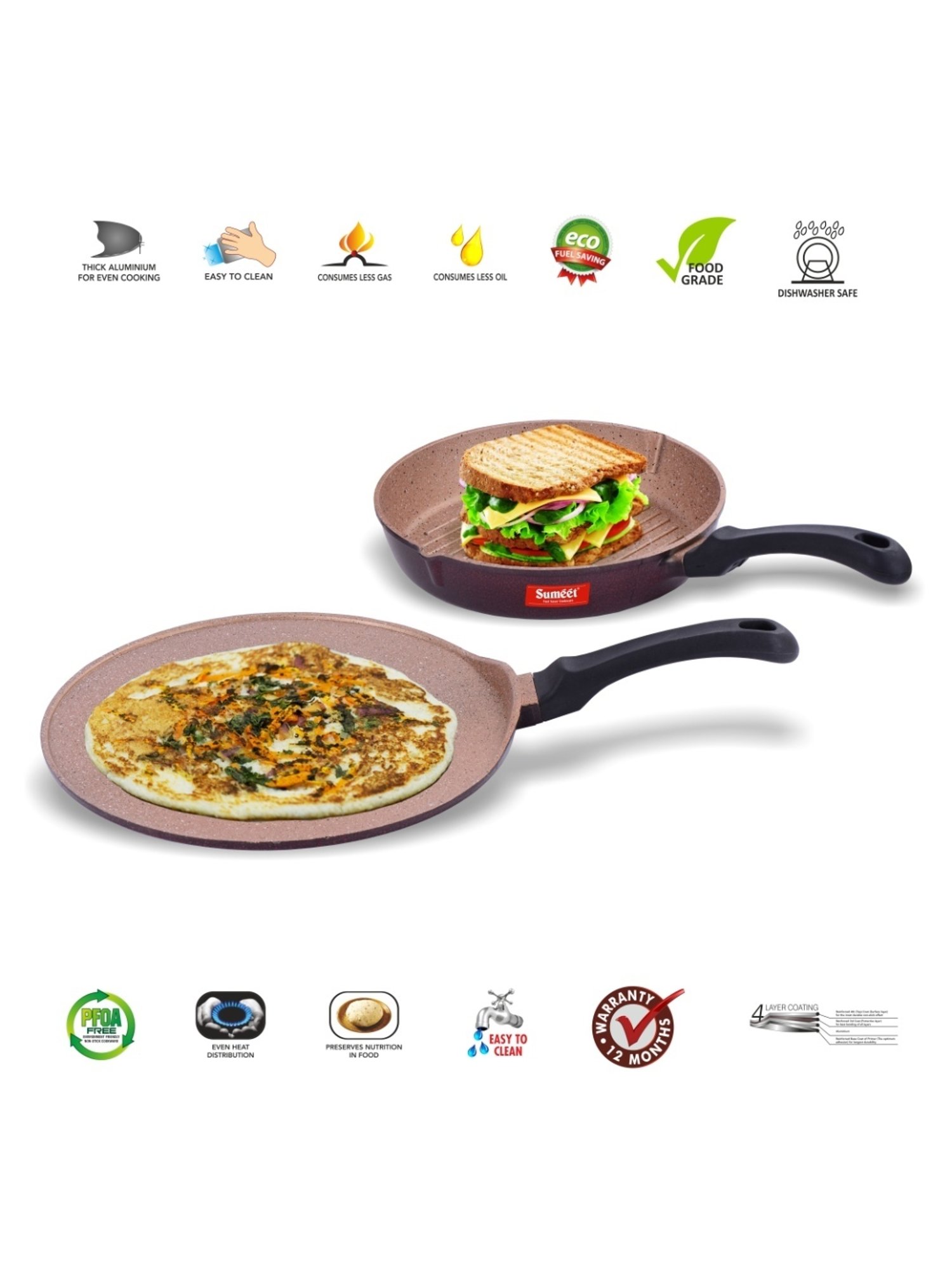 Sumeet Nonstick Granite Finish EXIGO set (Tawa 30.5cm Dia + Round Grill Pan 25.5cm Dia )