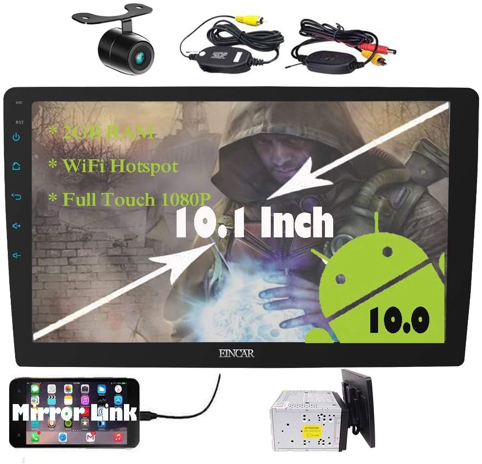 New Double 2 din Android Car Stereo 10.1 inch Full Touch Screen GPS Navigation System in Dash No DVD Player Bluetooth Car Radio Subwoofer Video Output Mirrorlink WiFi Headunit + Wireless Backup Camera