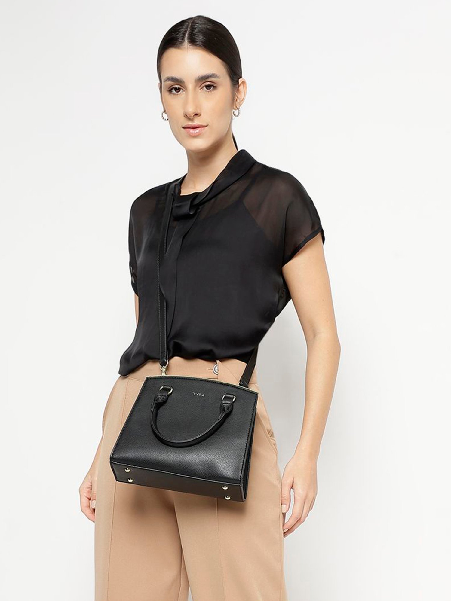 Tyra Calla Black Solid Faux Leather Handbag