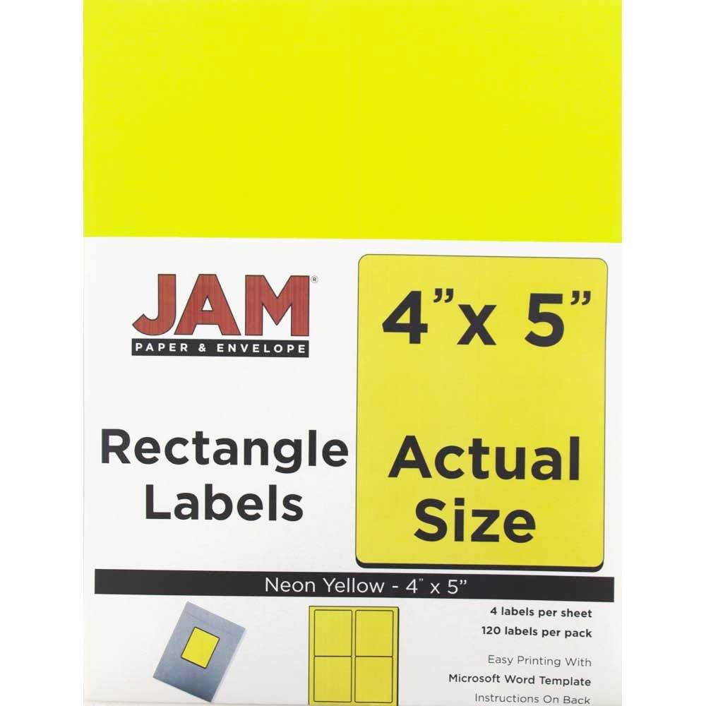 JAM PAPER Shipping Address Labels - Extra Large - 4 x 5 - Neon Yellow - 4 Labels per Page/120 Labels Total